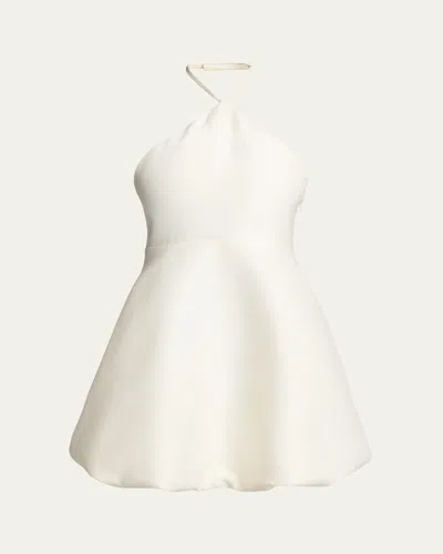 Balenciaga Sleeveless Silk-wool Crepe Balloon Mini Halter Dress In White