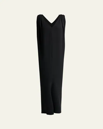 Balenciaga Sleeveless Silk-wool Crepe Sack Maxi Dress In Black