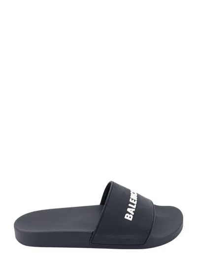Balenciaga Logo Slide Sandal In Black/white/white