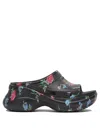 Balenciaga X Crocs Rose Print Pool Slides In Black