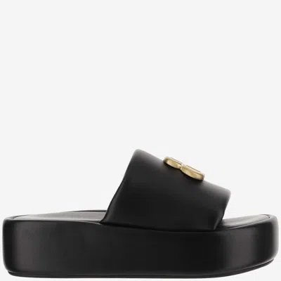 Balenciaga 80mm Bb Shiny Leather Slide Sandals In Black