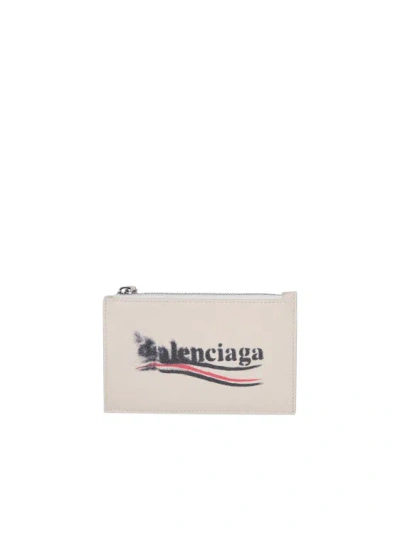 Balenciaga Slim Leather Wallet With Stylized Logo In Neutrals