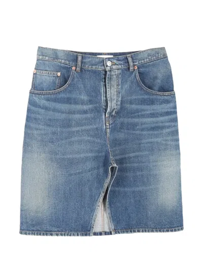 Pre-owned Balenciaga Slit-front Skirt In Blue