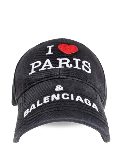 Balenciaga Cotton I Love Paris Baseball Cap In Black