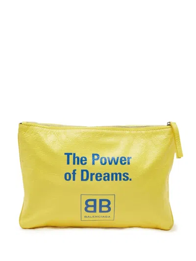 Pre-owned Balenciaga Slogan Leather Pouch Bag In Yellow