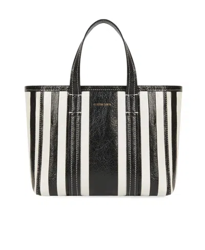 Balenciaga Small Barbes East-west Striped Shopper Tote In Black