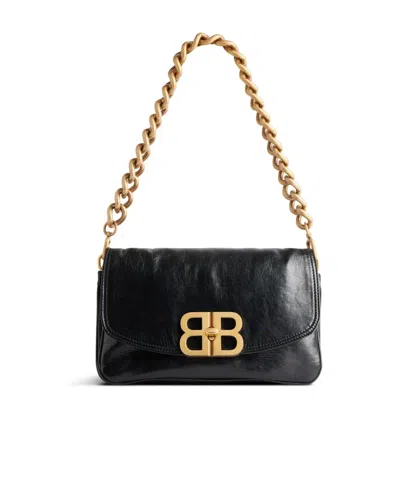 Balenciaga Small Bb Flap Leather Bag In Black