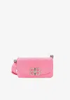 Balenciaga Leather Shoulder Bag With Metal Monogram In Pink