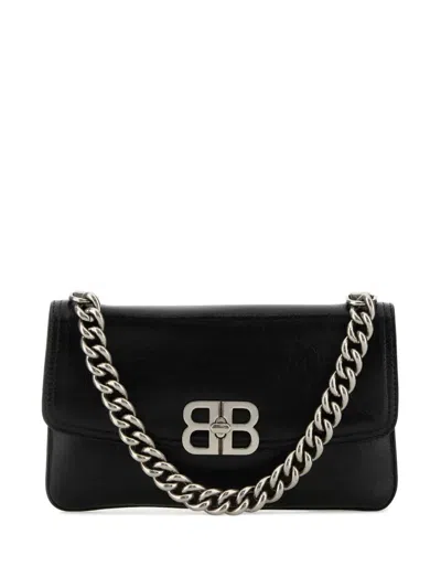 Balenciaga Small Leather Soft Flap Shoulder Bag In Black
