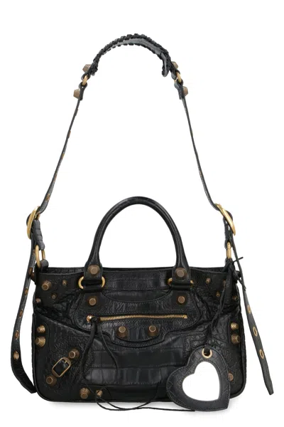 Balenciaga Luxurious Black Leather Tote With Decorative Studs And Buckles