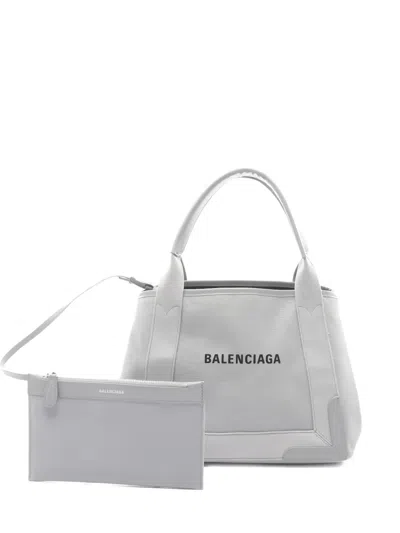 Pre-owned Balenciaga Small Cabas Leather Tote Bag In Gray