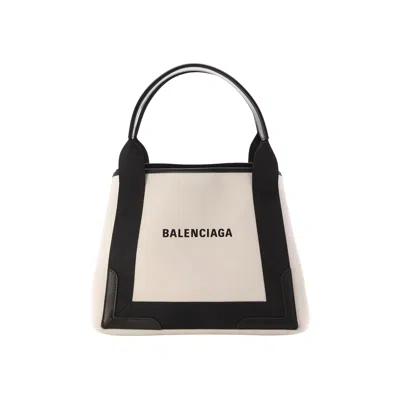 Pre-owned Balenciaga Small Cabas Tote Bag 'natrual/black' In White