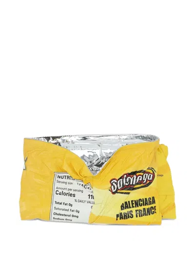 Balenciaga Small Chips Leather Clutch Bag In Yellow