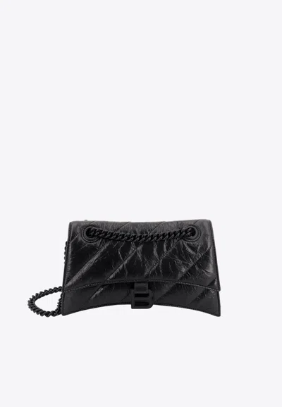 Balenciaga Crush Small Quilted Chain Shoulder Bag In 1000 Black