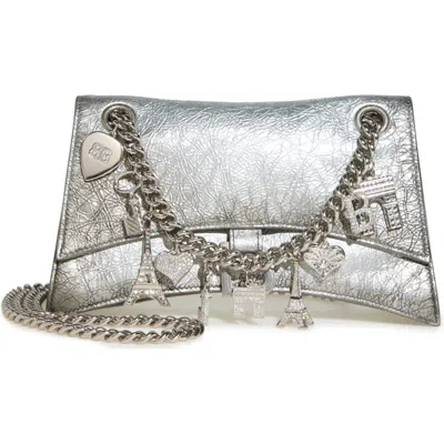 Balenciaga Crush Small Charms Metallic Leather Shoulder Bag In Silver