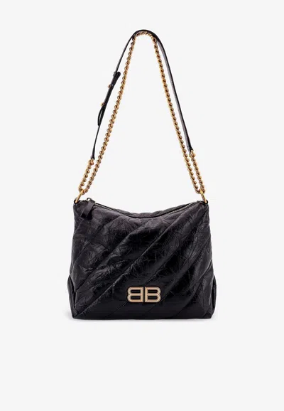 Balenciaga Small Crush Quilted Leather Hobo Bag In Black