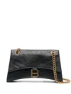 Balenciaga Borsa Crush Piccola With Catena In Pelle Di Vitello Crush Black With Antique Gold Finish In 1000 - Black