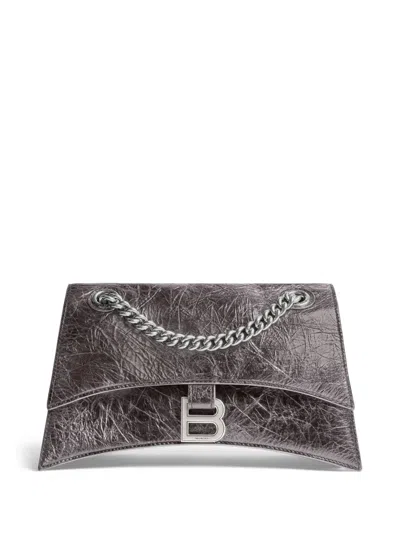 Balenciaga Crush Metallic Leather Chain Strap Shoulder Bag In Silver