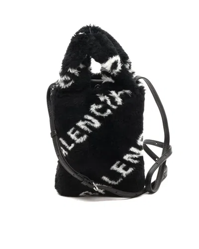 Balenciaga Small Faux Fur Logo Crossbody Bag In Black