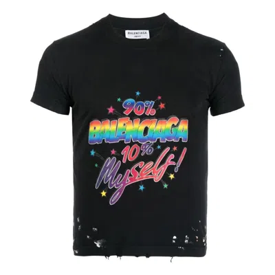 Balenciaga Small-fit Distressed Graphic Jersey T-shirt 'washed Black'