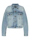 Balenciaga Light Blue Cropped Jacket With Logo Patch At The Back In Cotton Denim Woman In Blue