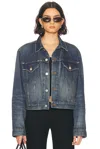 Balenciaga Denim Off-the-shoulder Jacket In Deep Blue