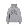 Balenciaga Zip Front Hoodie With Contrast Logo And Ribbed Details In Gray