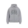 Balenciaga Zip Front Hoodie With Contrast Logo And Ribbed Details In Gray