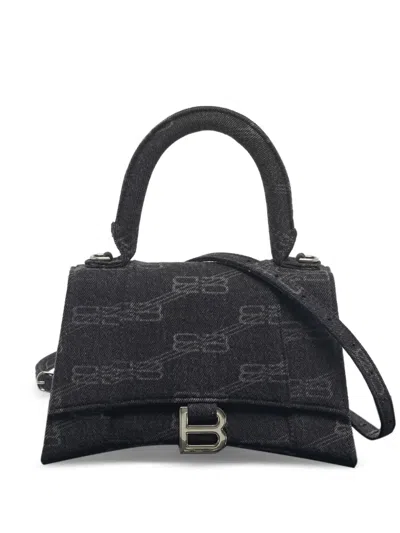 Pre-owned Balenciaga Small Hourglass Bb Monogram Tote Bag In Black