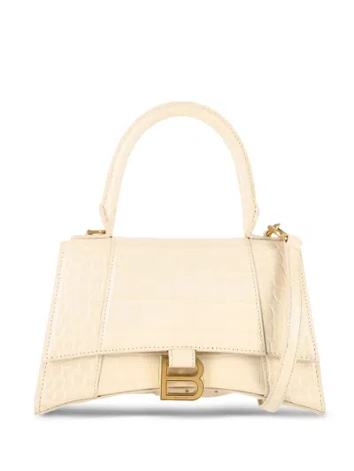 Pre-owned Balenciaga Small Hourglass Crocodile-embossed Handle Bag In White