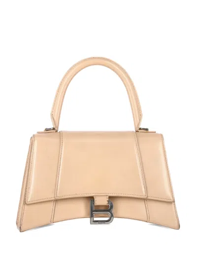 Pre-owned Balenciaga Small Hourglass Leather Handbag In Neutral