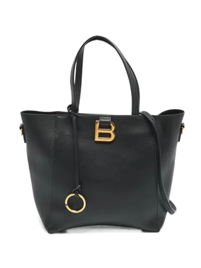 Pre-owned Balenciaga Small Hourglass Leather Tote Bag In Black