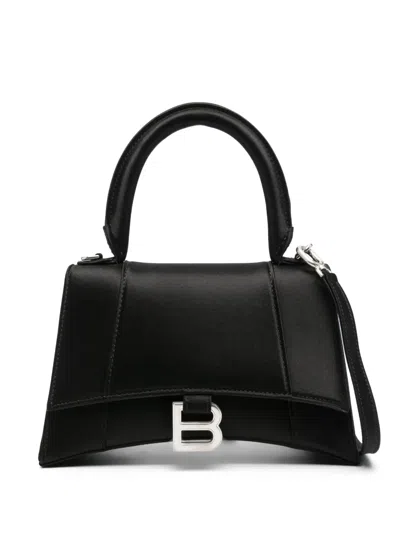 Balenciaga Extra Small Hourglass Croc Embossed Leather Top Handle Bag In 黑色