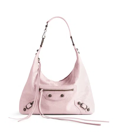 Balenciaga Small Le City Crinkle Leather Hobo Bag In Neutral