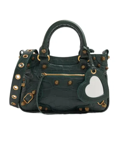 Balenciaga Small Le Cagole Leather Tote Bag In Green