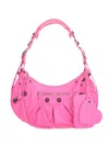 Balenciaga Women Fluo Pink Fabric Le Cagole Xs Shoulder Bag In Pink