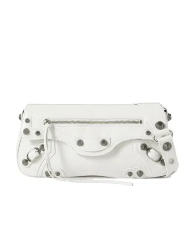 Balenciaga Le Cagole Sling Studded Crinkled-leather Shoulder Bag In White