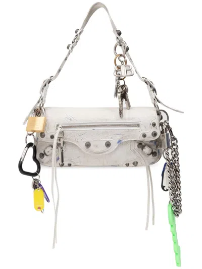 Balenciaga Small Le Cargo Leather Shoulder Bag In White