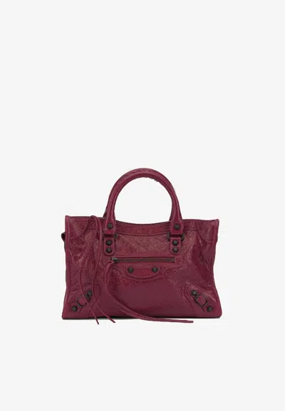 Balenciaga Small Le City Bag Leather Top Handle Bag In Burgundy