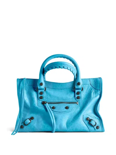 Balenciaga Kleiner Le City Tote Bag Mit Flechthenkeln In Blue