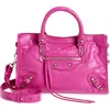 Balenciaga Small Le City Crinkle Leather Top Handle Bag In Rose Magenta