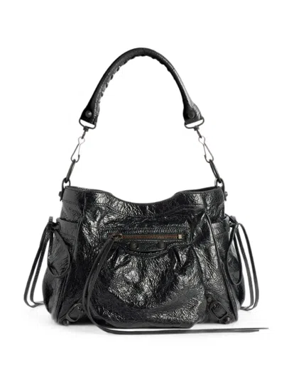 Balenciaga Small Le City Crinkled-leather Tote Bag In Black