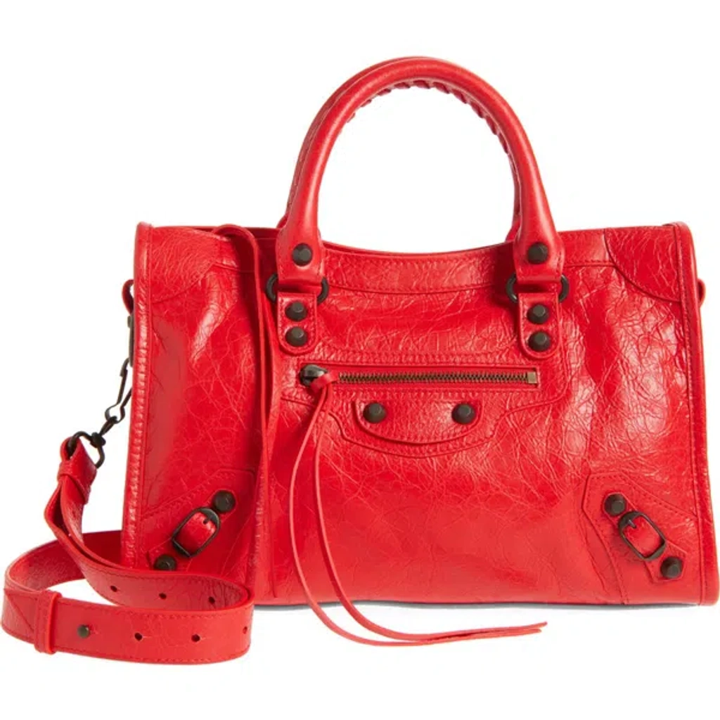 Balenciaga Small Le City Leather Satchel In 6506 Vermillion Red