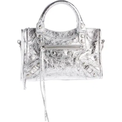 Balenciaga Mini Le City Metallic Lambskin Leather Handbag In 8122 Silver