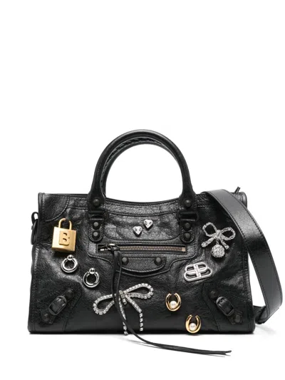 Balenciaga Small Le City Pins Tote Bag In Black