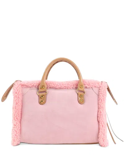 Balenciaga Small Le City Shearling-trim Tote Bag In Pink