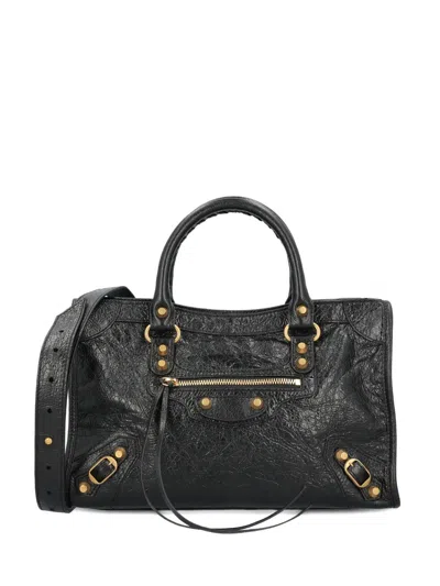 Balenciaga Small Le City Stud Textured Tote Bag In Black