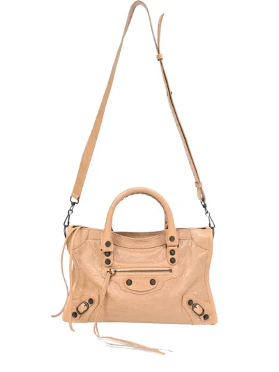 Pre-owned Balenciaga Small Le City Studded Braided Tote Bag In Neutral