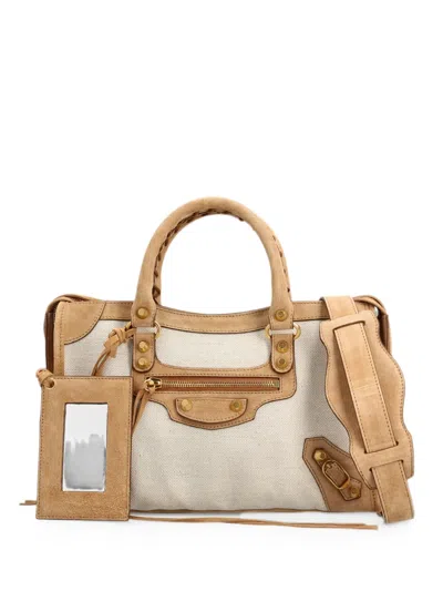 Balenciaga Small Le City Studded Tote Bag In Brown
