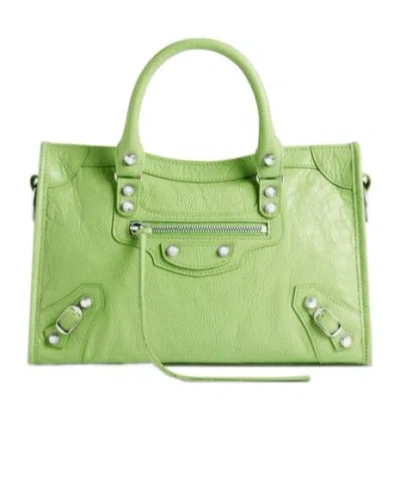 Balenciaga Small Le City Textured-leather Tote Bag In Green